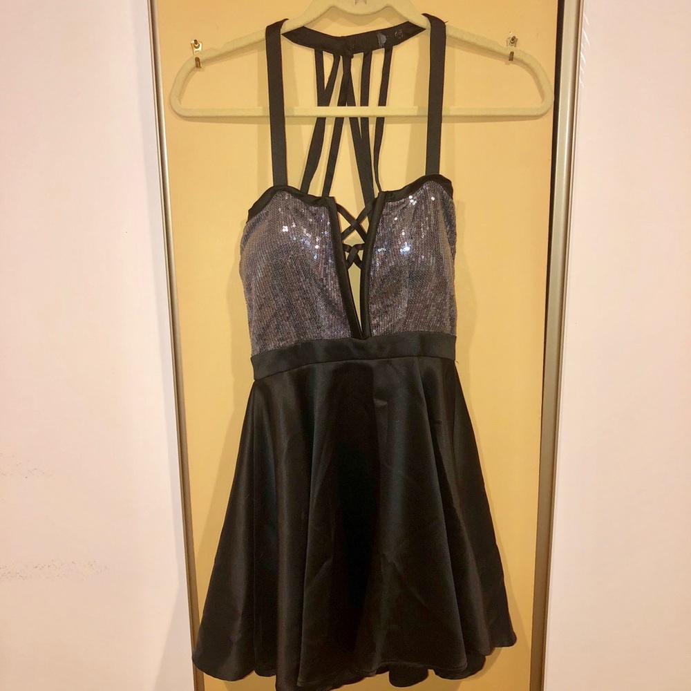 Black sequin cocktail dress